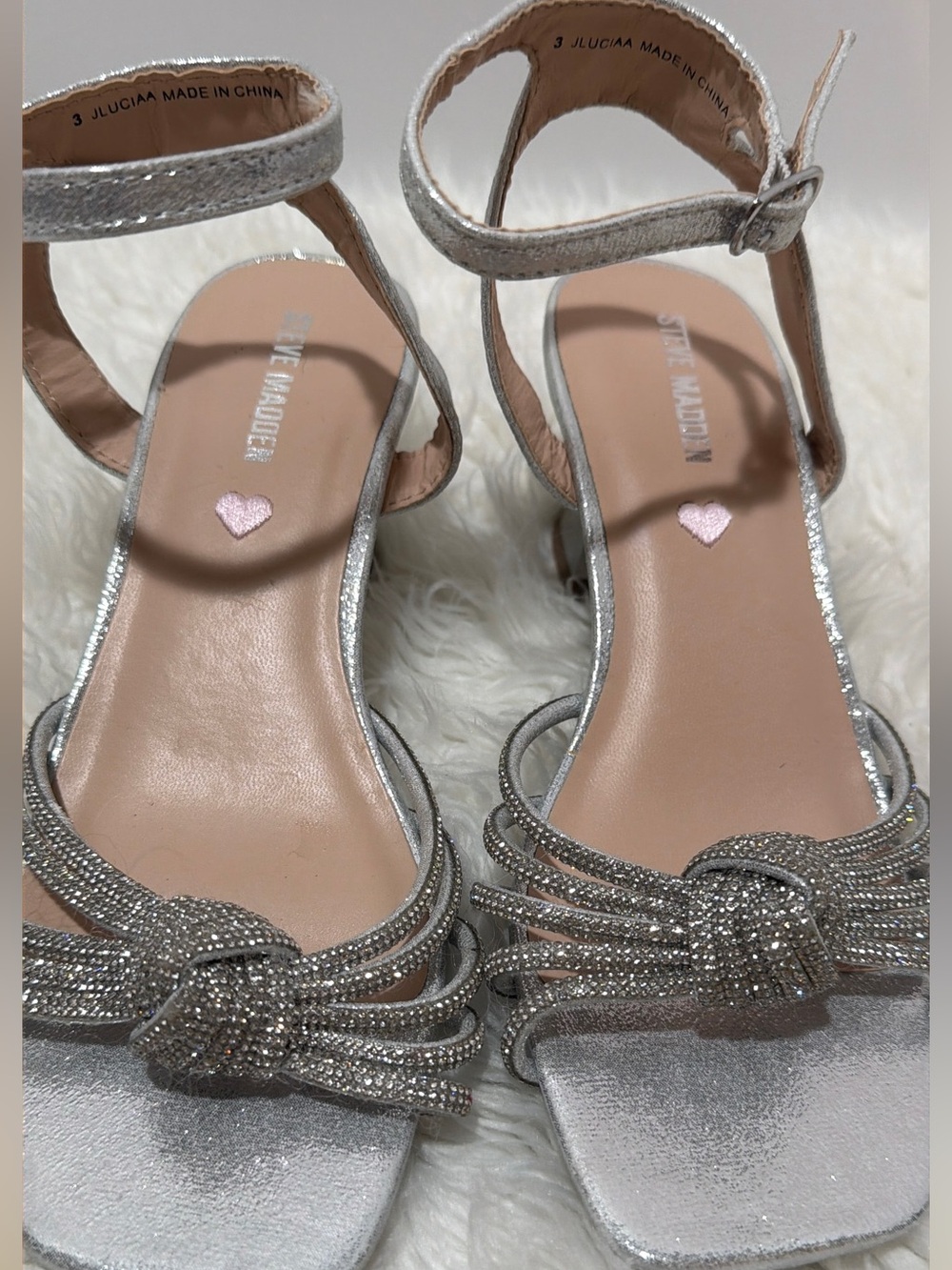 Steve Madden Kids Sz 3 JLuciaa Silver Embellished Ankle-Strap Sandals NEW